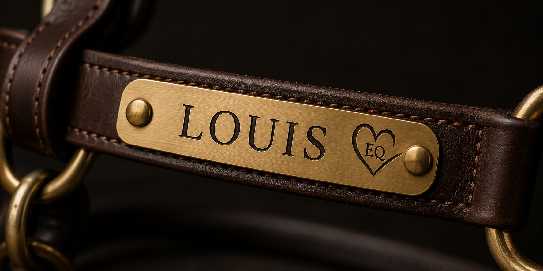 Custom engraved halter and tack plate on a leather halter